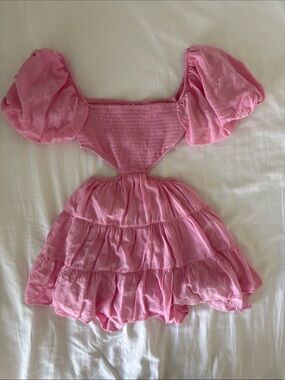 Pink Puff Sleeve Tiered Mini Dress